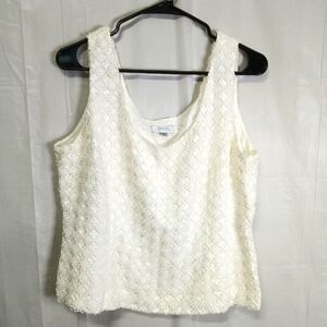 TAHARI Arthur Levine Lace Cropped Tank Top White Designer Overlay Side Zip Sz 16